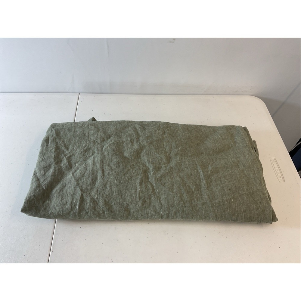 Pottery Barn Belgian Flax Linen Hemstitch Shower Curtain 72x72 Green